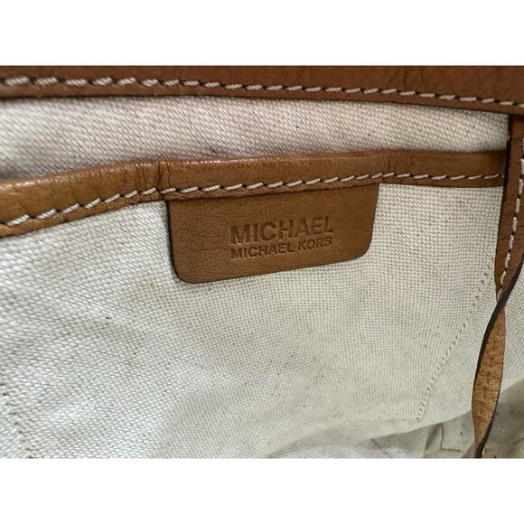 Vintage Michael‎ Kors Tan Leather Brass Handbag Rare Find Large Tote Y2K 90s - Picture 5 of 6